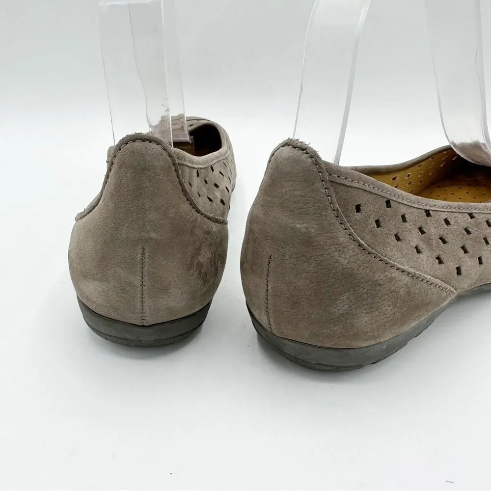 Gabor Hovercraft‎ Ruffle Nubuck Taupe Brown Perforated Comfort Ballet Flat Sz 6